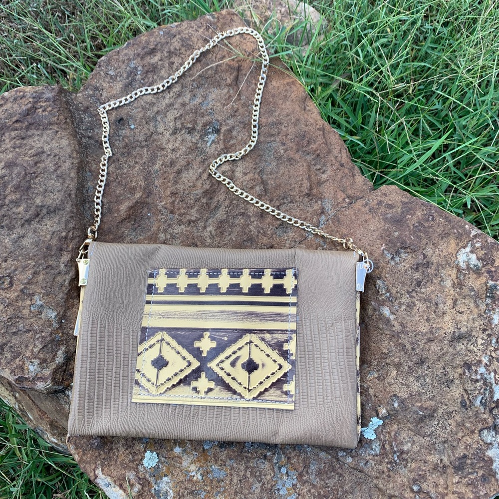 Stylish Tan and Gold Women's western / southwestern Crossbody Bag